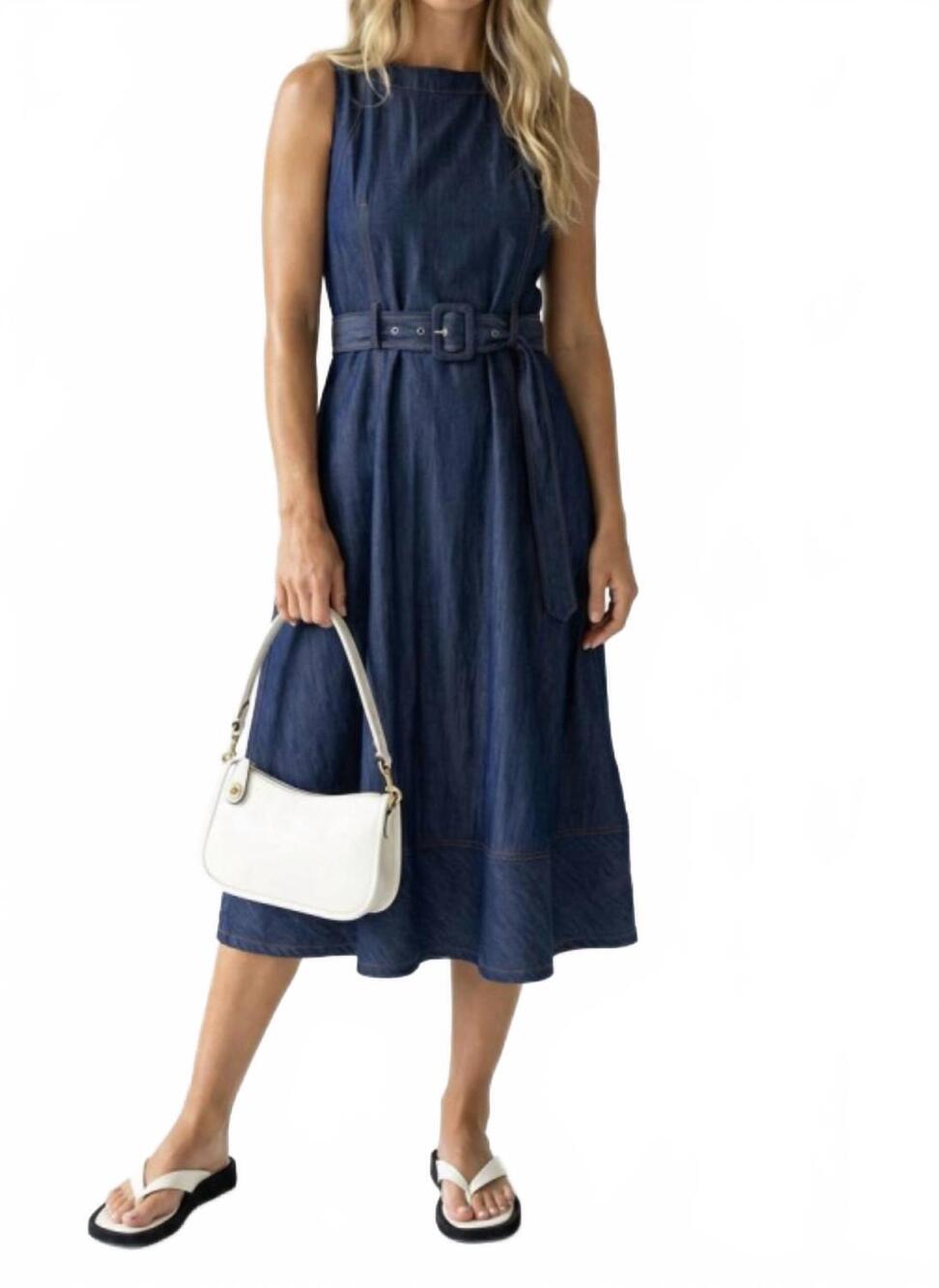 NEW NAKED ZEBRA sleeveless midi dress in denim blue